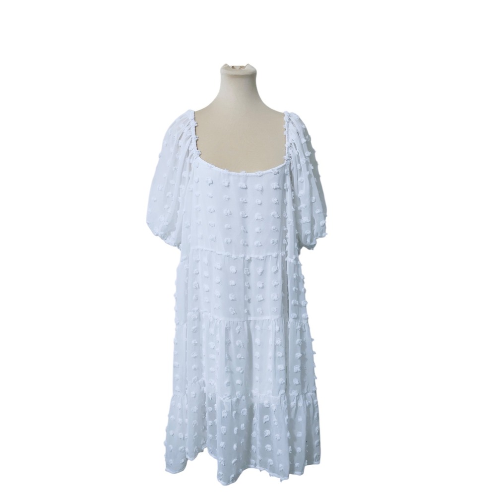 Ee Some White  Puff Sleeve Tiered‎ Mini Dress Babydoll Event Boho Cottagecore XL